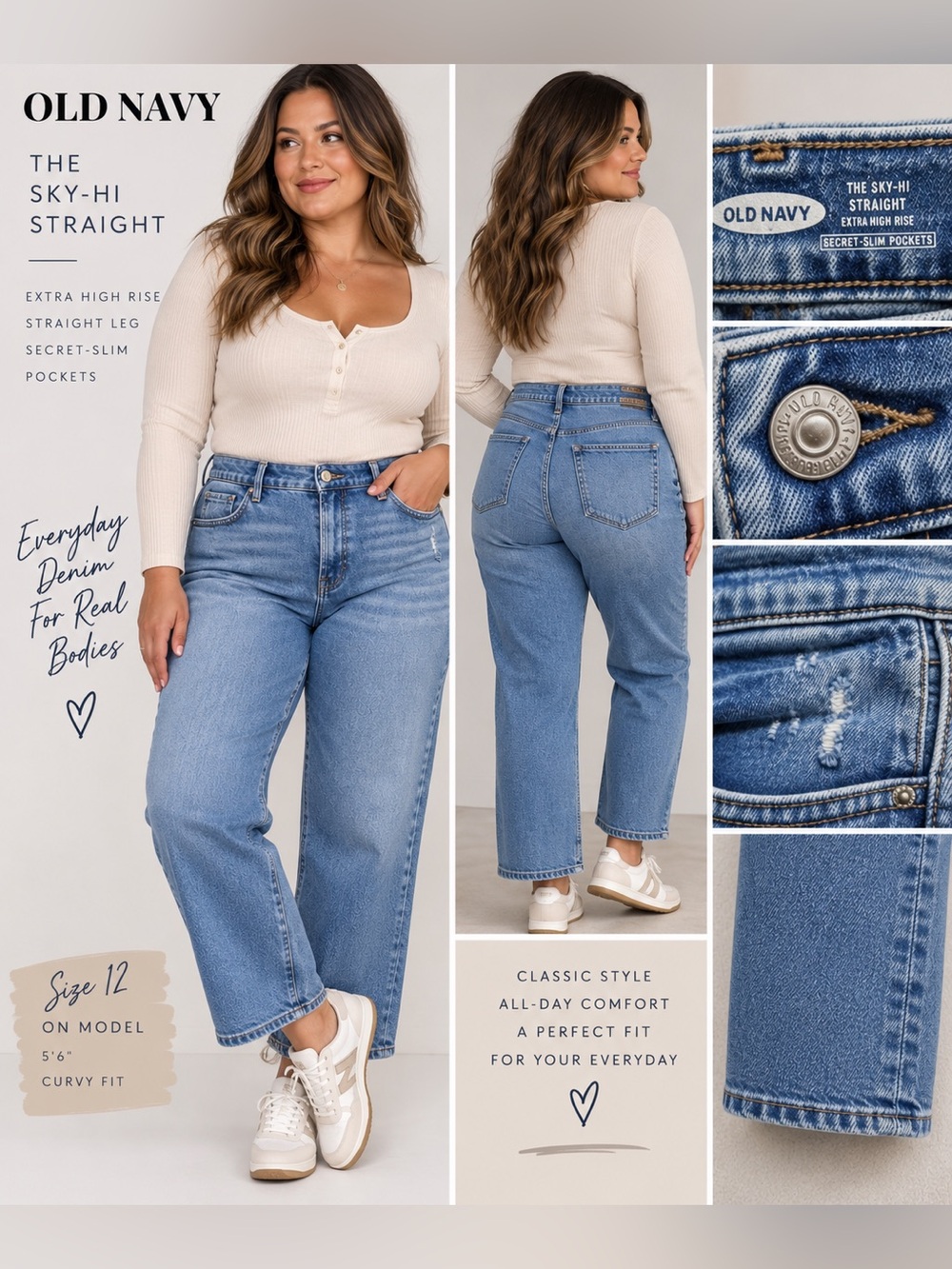 Old Navy Sky-Hi Straight Jeans Women’s 12 Extra High Rise Medium Wash